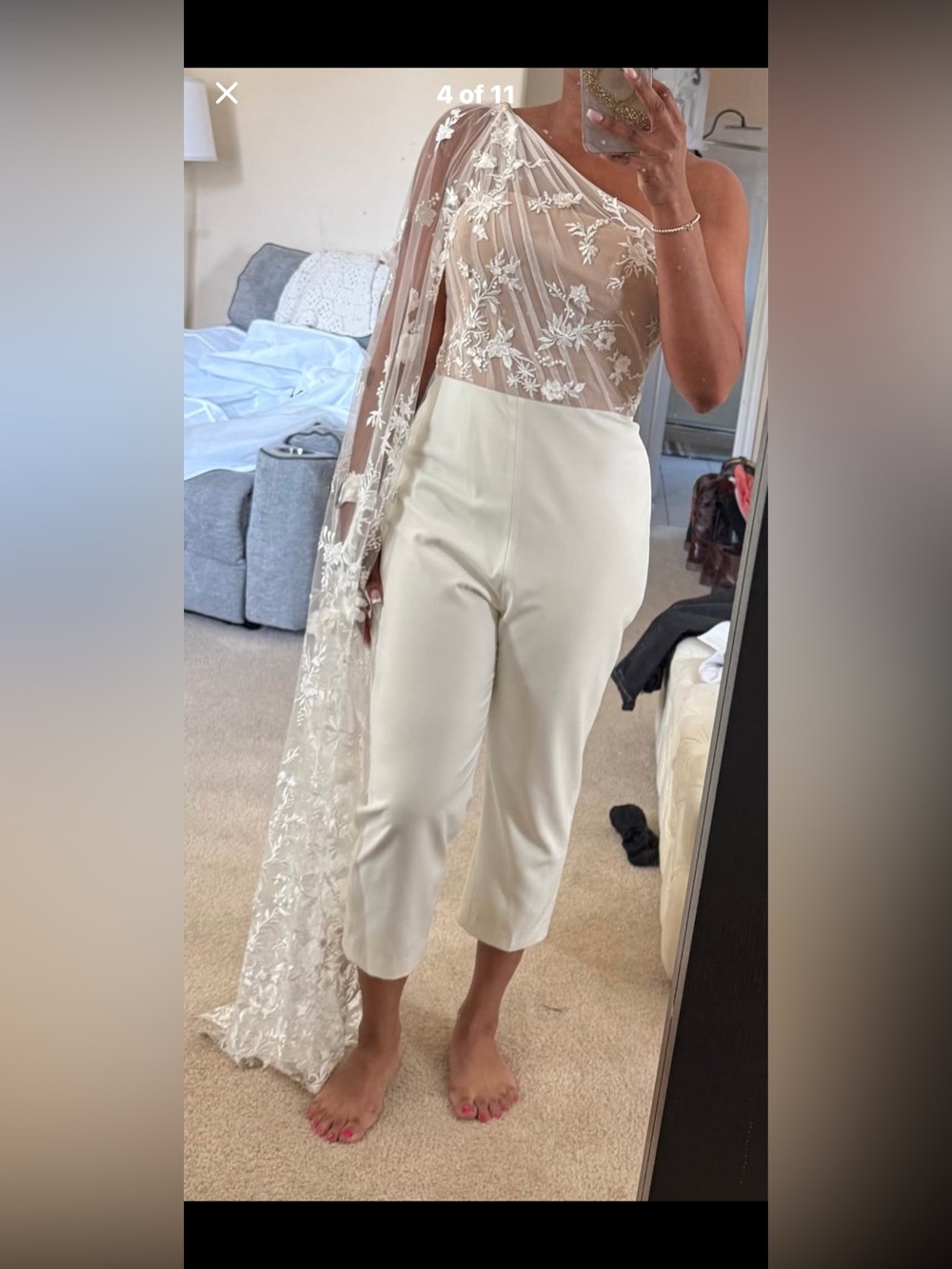Watters Cream High-Rise Cropped wedding jumpsuit